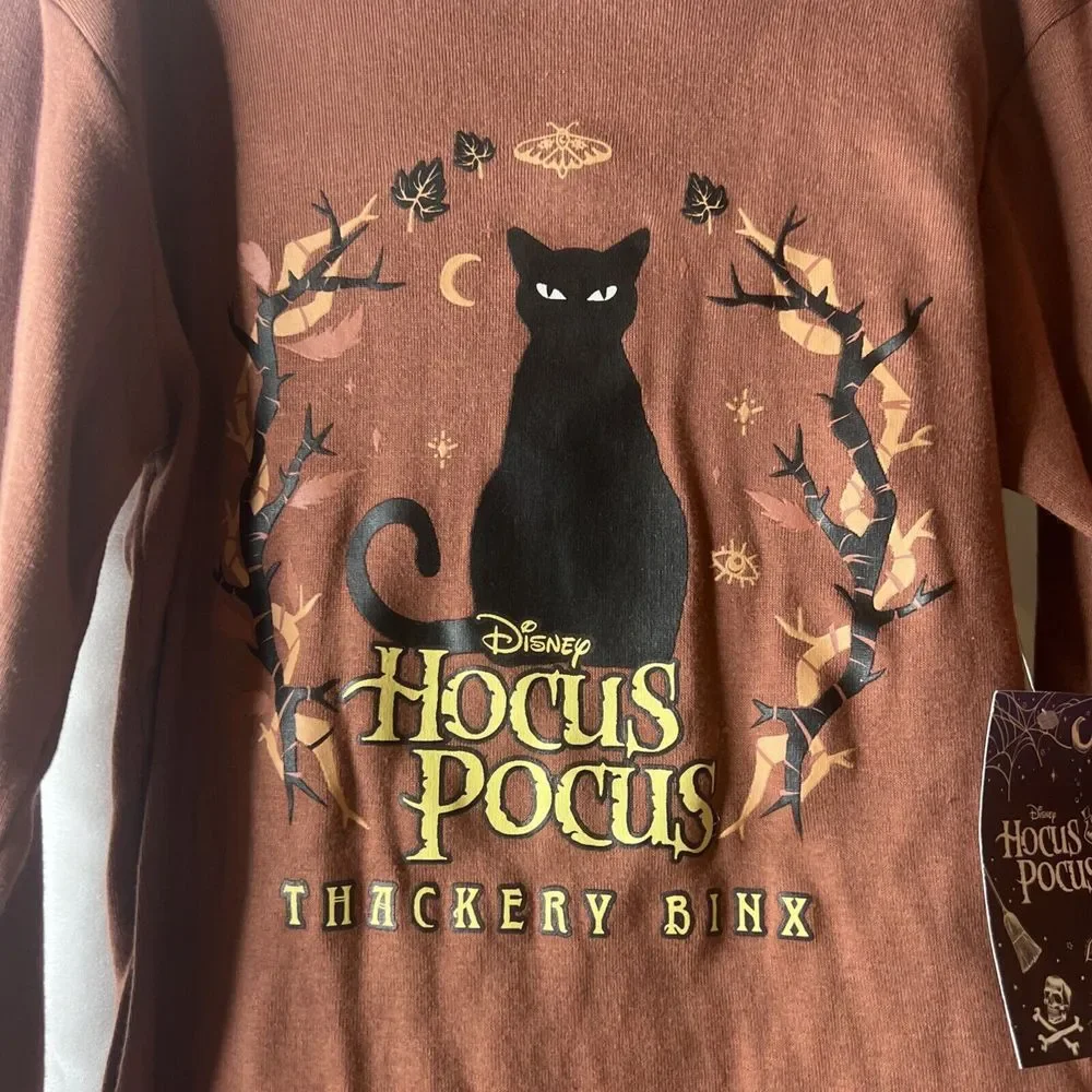 Disney‎ Hocus Pocus Thackery Binx Girls XS Brown Long Sleeve Shirt NEW